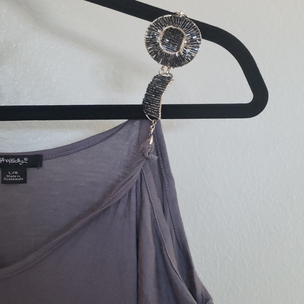 NWT Rhapsody cold shoulder beaded strap top.